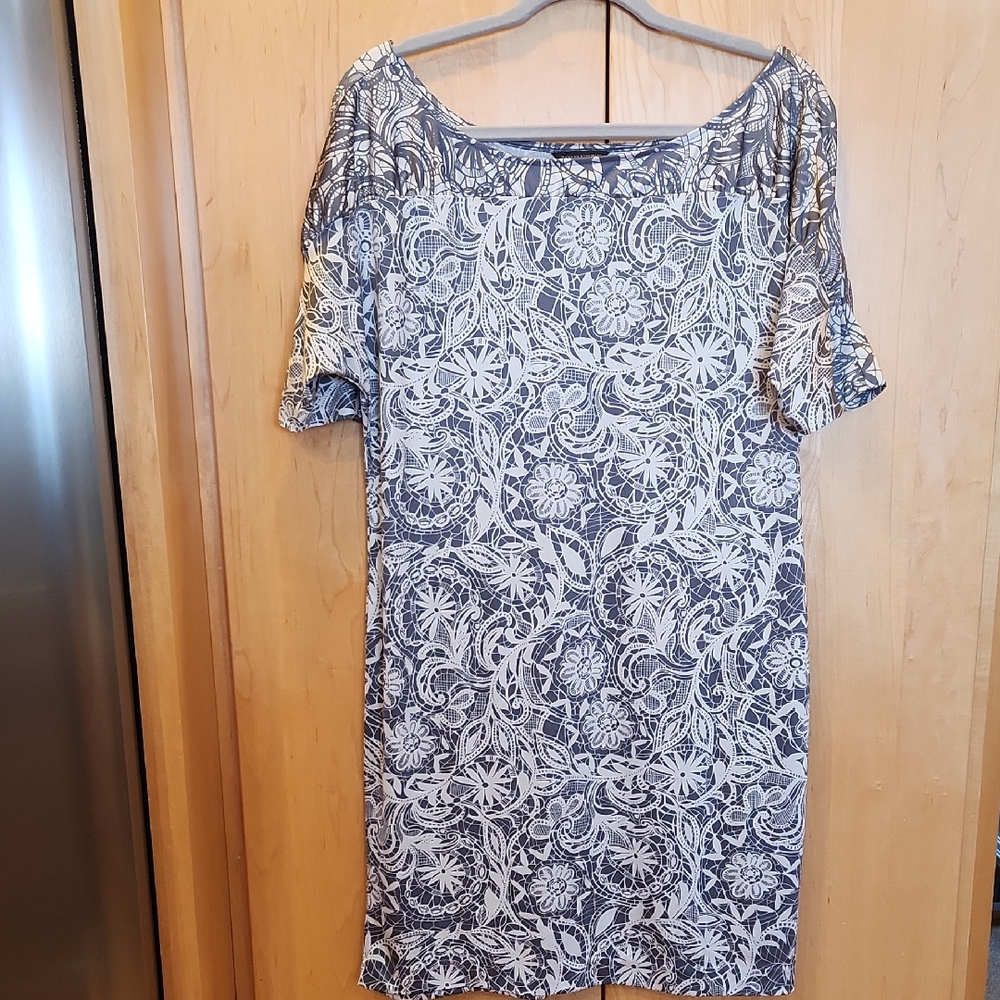 Banana Republic Gray and Cream Floral Midi Dress Size L